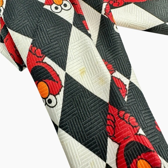 Vintage Elmo Sesame Street Black & White Checkered Tie - Picture 3 of 5
